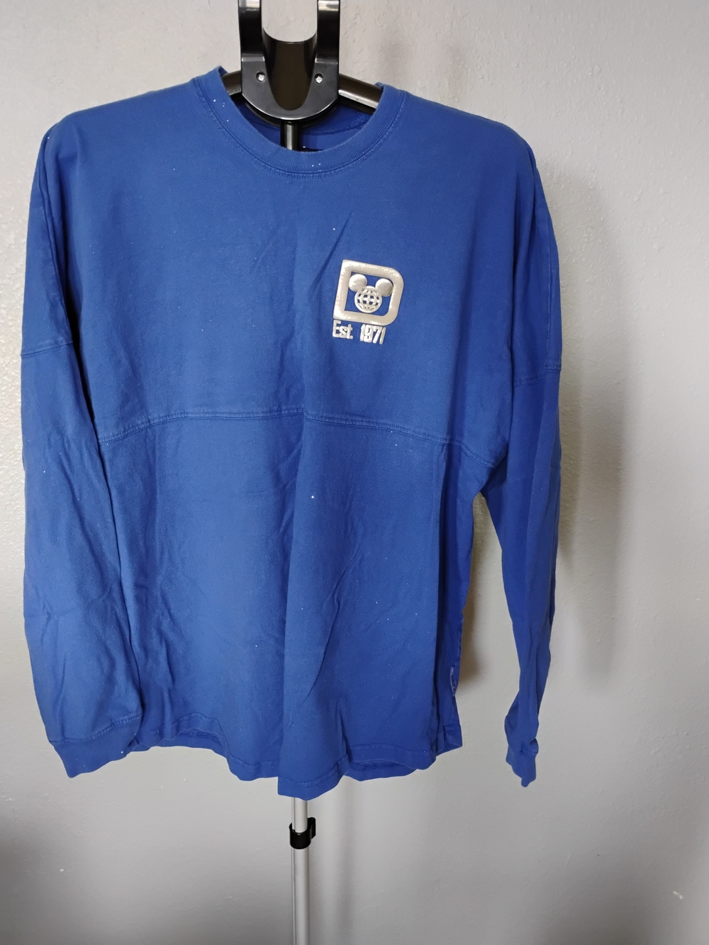 Disney Royal Blue Long Sleeve Crewneck with Embroidered Chest Patch